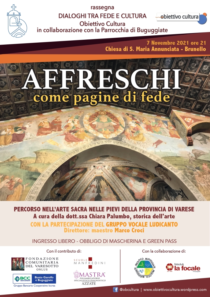 Locandina Affreschi come immagini di fede: una serata a Brunello dedicata agli affreschi votivi delle chiese della Provincia di Varese